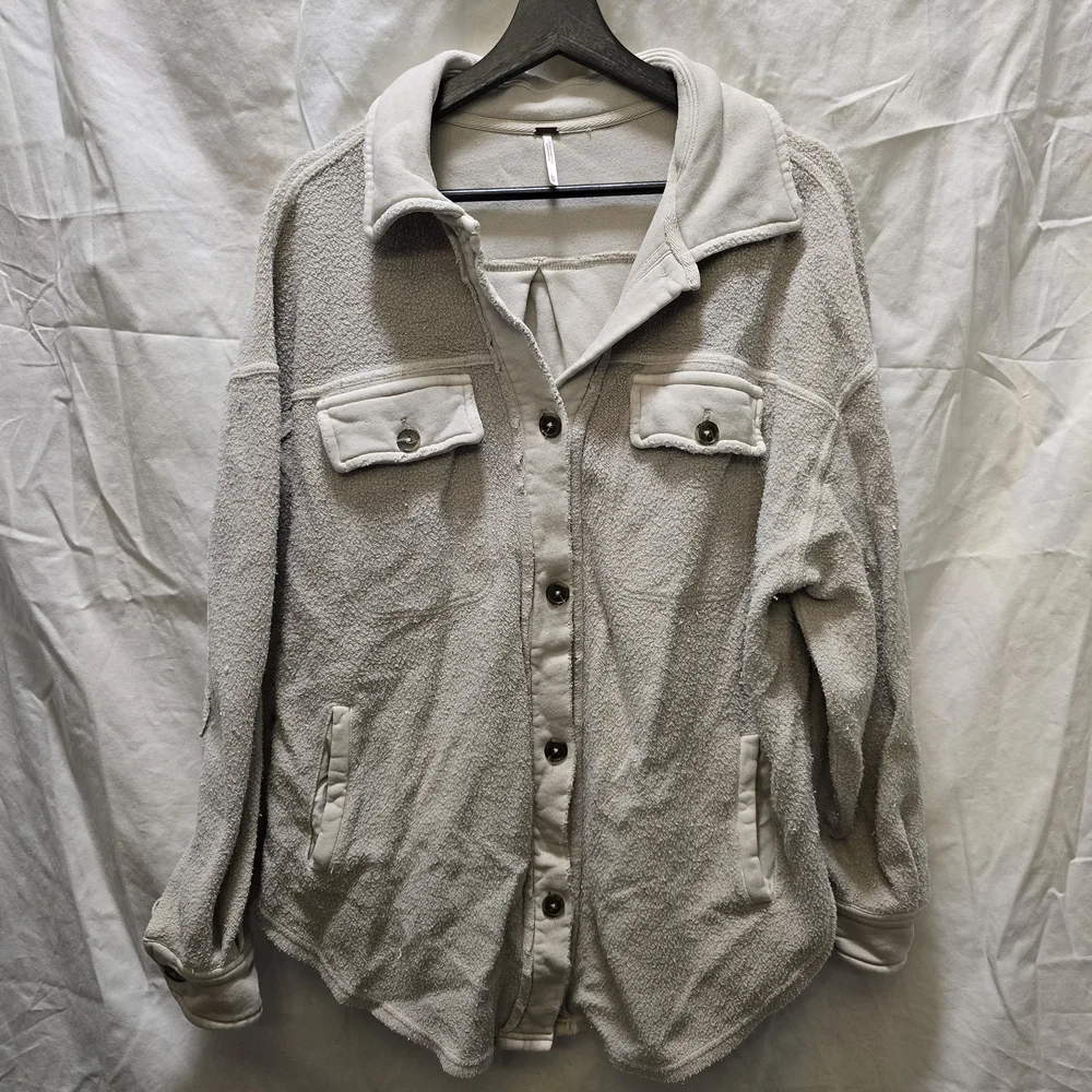 Free People Ruby Cream Teddy Jacket XS Button Down Shacket Oversized Relaxed